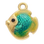 Breloque poisson 12.5x10 mm avec résine époxy - Acier inox 304 Doré - Vert x1|raw }}