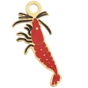 Pendentif crevette 24x10.5 mm avec résine époxy - Acier inox 304 Doré - Rouge x1