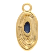 Breloque ovale irrégulière 18x8 mm avec résine époxy - Doré à l'or fin - Bleu x1
