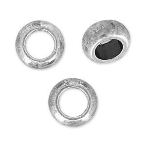 Perles rondes aplaties gros trou 5x2.4 mm Placage Argent fin vieilli x5
