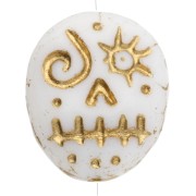 Perles en verre Woodoo Funny Face 16x14 mm - Blanc - Doré x5|raw }}