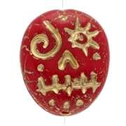 Perles en verre Woodoo Funny Face 16x14 mm - Rouge - Doré x5