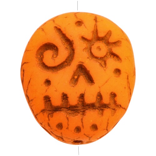 Perles en verre Woodoo Funny Face 16x14 mm - Orange fluo x5