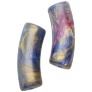 Perles tubes incurvés 29x10 mm en résine opaque - Marbré multicolore - Doré x1