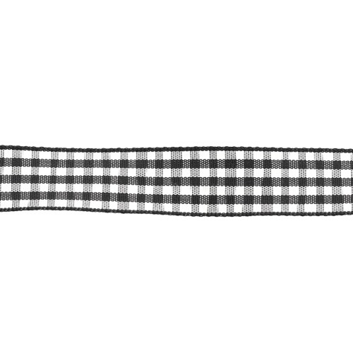 Ruban vichy Mokuba 14 mm - Noir - Blanc x50cm