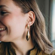 Pendentif navette bombé 50x18 mm - Doré à l'or fin x1