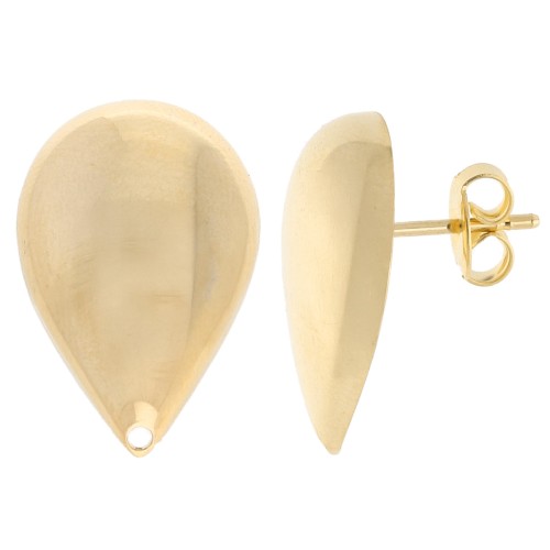 Clous d'oreilles goutte bombée 22x14.5 mm - Doré à l'or fin x2