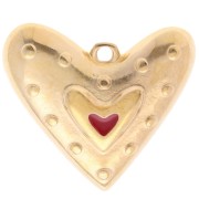 Pendentif coeur 22x24 mm avec résine époxy - Doré à l'or fin - Rouge x1