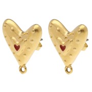 Clous d'oreilles coeur 20x17 mm avec résine époxy - Doré à l'or fin - Rouge x2|raw }}