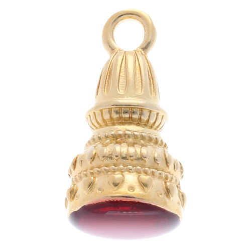 Pendentif ethnique 28x13 mm avec résine époxy - Doré à l'or fin - Rouge x1