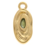 Breloque ovale irrégulière 18x8 mm avec résine époxy - Doré à l'or fin - Vert pâle|raw }}