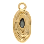 Breloque ovale irrégulière 18x8 mm avec résine époxy - Doré à l'or fin - Gris x1