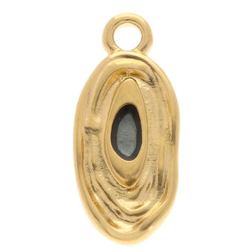 Breloque ovale irrégulière 18x8 mm avec résine époxy - Doré à l'or fin - Gris x1