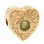 Perle coeur striée 10x9 mm avec rond en résine époxy - Doré à l'or fin - Vert pâle
