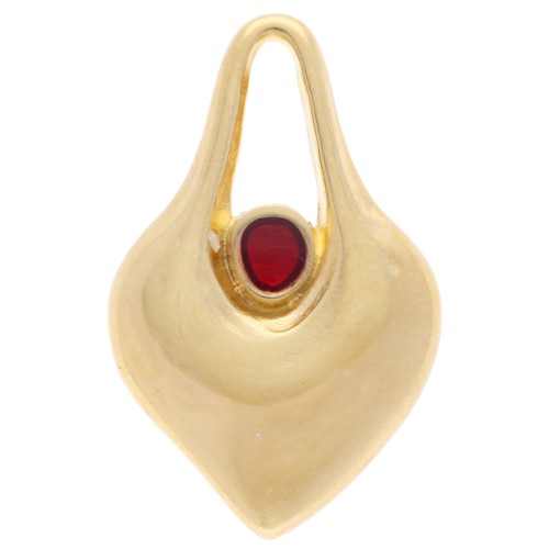 Pendentif coeur martelé 24x15 mm avec résine époxy - Doré à l'or fin - Rouge x1