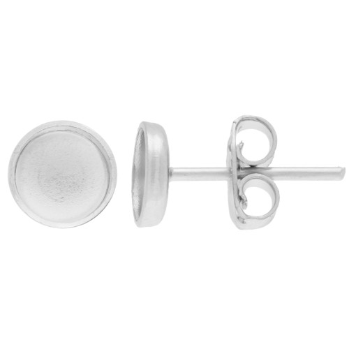 Clous d'oreilles pour cabochon fond plat 6 mm - Argenté x2