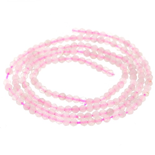 Perles rondes facettées 2 mm en pierre gemme - Quartz Rose x39cm