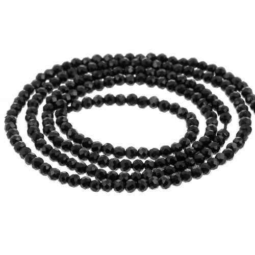 Perles Rondes facettées 2 mm en pierre gemme - Agate noire x38cm