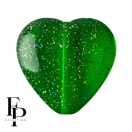 Perle coeur en verre 16x15 mm - Transparent Constellation Green x1