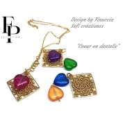 Perle coeur en verre 16x15 mm - Transparent Constellation Orange x1