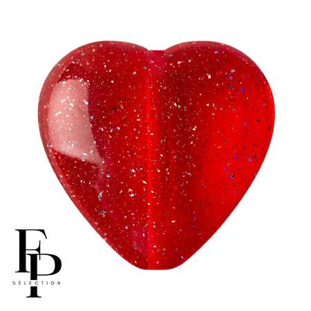 Perle coeur en verre 16x15 mm - Transparent Constellation Red x1