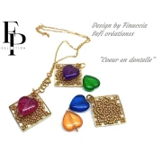 Perle coeur en verre 16x15 mm - Transparent Constellation Violet x1