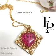 Perle coeur en verre 16x15 mm - Transparent Constellation Yellow x1