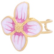 Bague fleur 23x21 mm avec résine époxy - Acier inox 304L Doré - Rose nacré x1