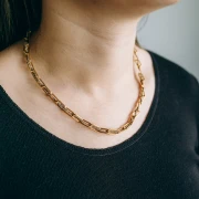 Collier maille Rectangle 6mm & fils entrelacés Acier inox 304L Doré - Violet x45cm