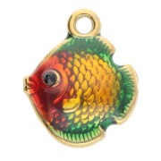Breloque poisson 12.5x10 mm avec résine époxy - Acier inox 304L Doré - Multicolore|raw }}