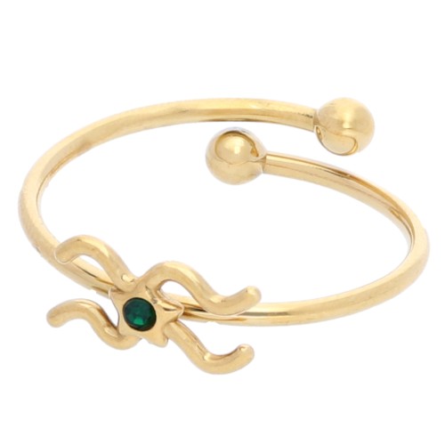 Bague réglable signe du zodiaque - Verseau - Acier inox 304L Doré - Emeraude x1