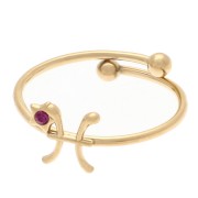 Bague réglable signe du zodiaque Poissons et CZ - Acier inox 304L Doré - Rose