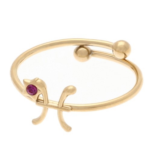 Bague réglable signe du zodiaque Poissons et CZ - Acier inox 304L Doré - Rose