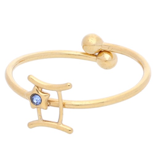 Bague réglable signe du zodiaque - Gémeaux Acier inox 304L Doré - Light Sapphire