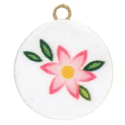 Blanc - Breloque ronde 10 mm impression UV - Fleur - Acier inox 304L Doré - Rose - Blanc Breloque ronde 10 mm impression UV - Fleur - Acier inox 304L Doré - Rose - Blanc
