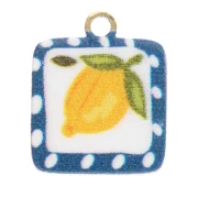 Breloque carrée 9.5x8 mm impression UV - Citron - Acier inox 304L Doré - Jaune x1