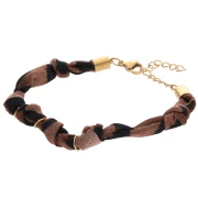 Bracelet en tissu noué avec 3 anneaux - Acier inox 304L Doré - Marron - Noir x18cm
