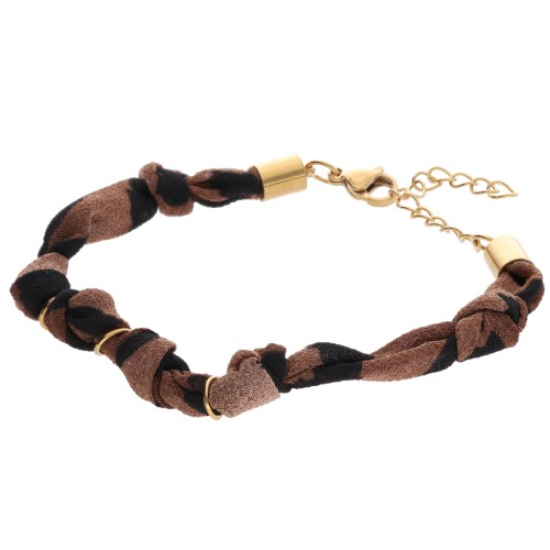 Bracelet en tissu noué avec 3 anneaux - Acier inox 304L Doré - Marron - Noir x18cm