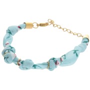 Bracelet en tissu fleurs noué avec 3 anneaux - Acier inox 304L Doré - Bleu x18cm|raw }}