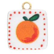 Carré - Breloque carrée 9.5x8 mm impression UV - Orange - Acier inox 304L Doré - Blanc x1 Breloque carrée 9.5x8 mm impression UV - Orange - Acier inox 304L Doré - Blanc x1