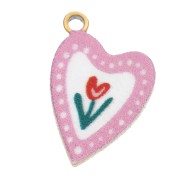 Breloque coeur 12x8 mm impression UV - Tulipe - Acier inox 304L Doré - Rose x1|raw }}