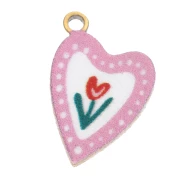 Coeur - Breloque coeur 12x8 mm impression UV - Tulipe - Acier inox 304L Doré - Rose x1 Breloque coeur 12x8 mm impression UV - Tulipe - Acier inox 304L Doré - Rose x1