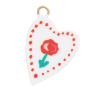 Breloque coeur 12x8 mm impression UV - Pivoine - Acier inox 304L Doré - Rouge x1|raw }}