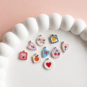 Breloque coeur 12x8 mm impression UV - Pivoine - Acier inox 304L Doré - Rouge x1