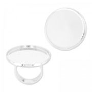 Bague en laiton serti cabochon fond plat rond 30 mm argenté x1