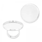 Bague en laiton serti cabochon fond plat rond 30 mm argenté x1