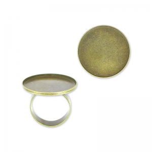 Bague en laiton serti cabochon fond plat rond 18 mm bronze x1