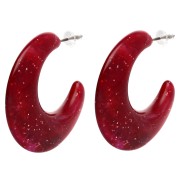 Créoles 35 mm en résine opaque - Marbré Rouge foncé pailleté x2|raw }}