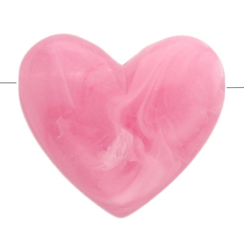 Perles coeur 13x15 mm résine translucide - trou horizontal - Rose foncé marbré x6