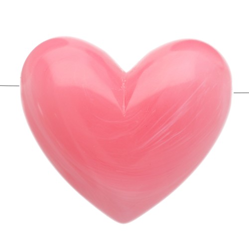 Perle coeur 15.5x18mm résine translucide - trou horizontal - Rose foncé marbré x1